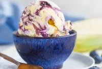 Golden Corn Ice Cream with Blueberry Swirl