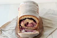Swirled Blackberry & Cream Cheese Whole Wheat Loaf, Vanilla-Glazed