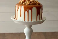 Vanilla Malt Cake with Salted Caramel Swirls and Cashew Crunch
