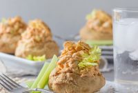 Blue Cheese Gougeres with Spicy Buffalo Chicken