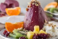 Ruby Sangria Poached Pears with a Spiced Oat Crumble