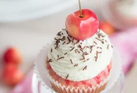 Bourbon Vanilla Frosted Cherry Chip Cupcakes