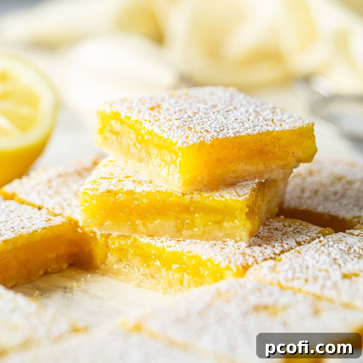 Bright and zesty lemon bars, dusted with powdered sugar, ready to be enjoyed.