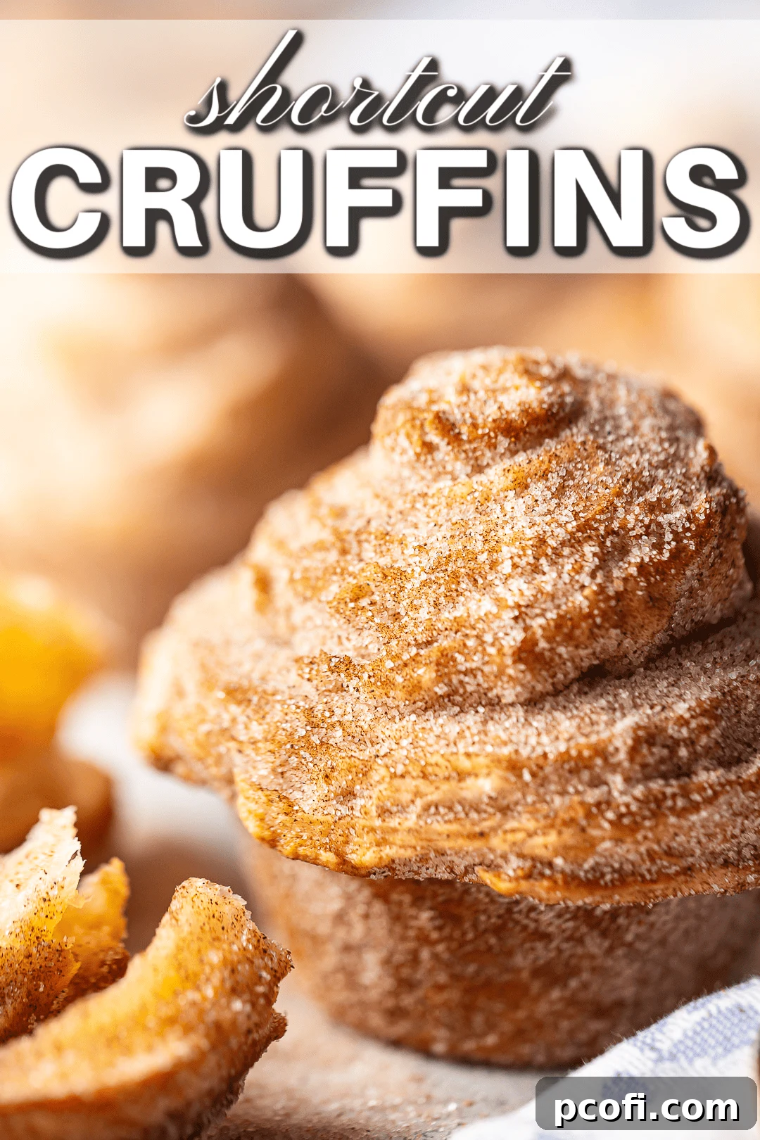 Freshly baked cruffins, made using a simplified croissant dough recipe, ready to be coated in cinnamon sugar.