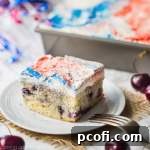 Cherry Vanilla Cake with Red, White, & Blue Swirl Frosting