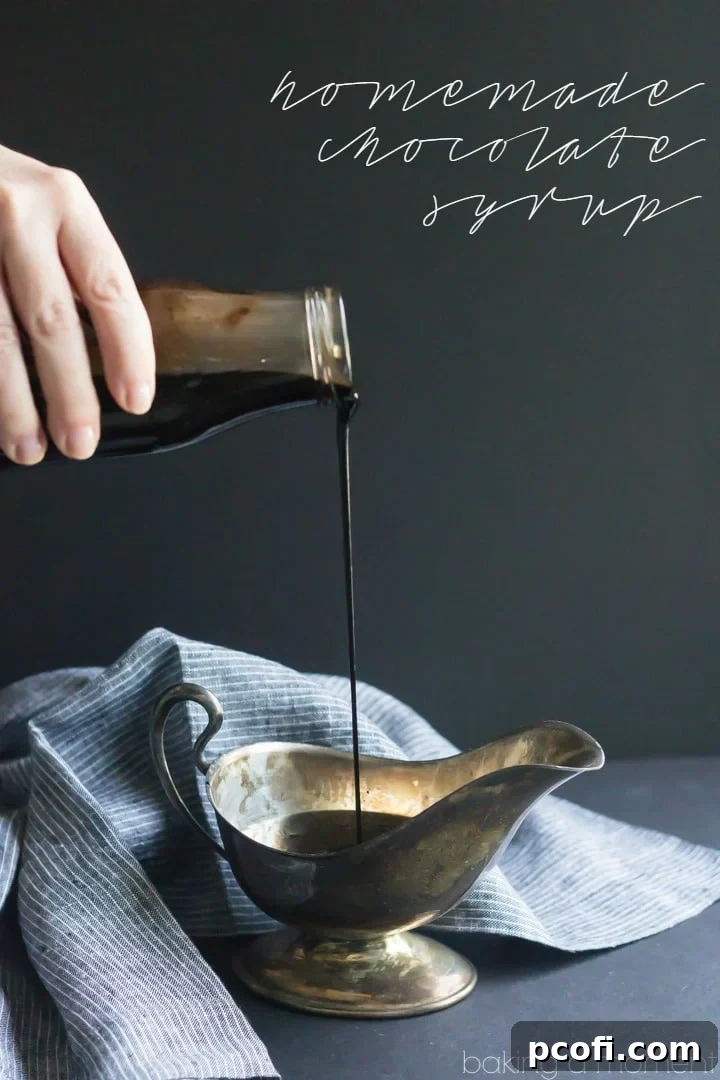 This Homemade Chocolate Syrup is so dark chocolatey! Just 4 simple ingredients and it only took 5 minutes to make. Never buying the bottled stuff again! 