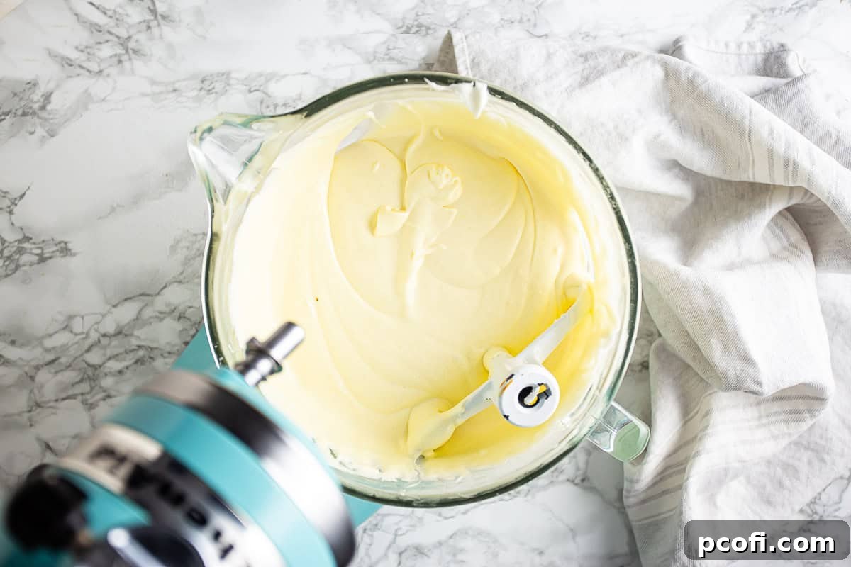 Cream cheese pound cake batter with eggs added.