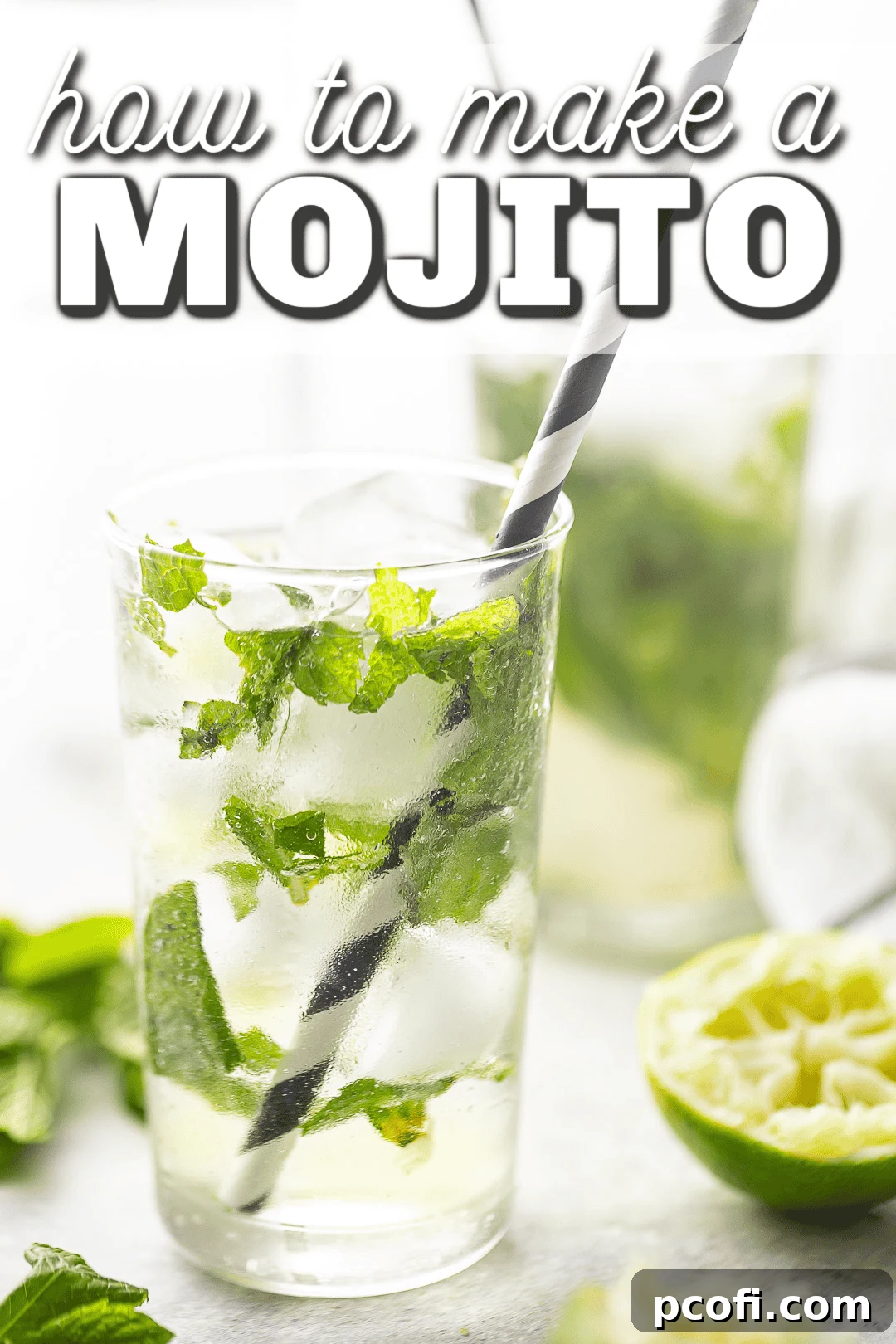 Two mojitos elegantly prepared in tall glasses, garnished with fresh mint and lime slices, showcasing their inviting cool appearance.
