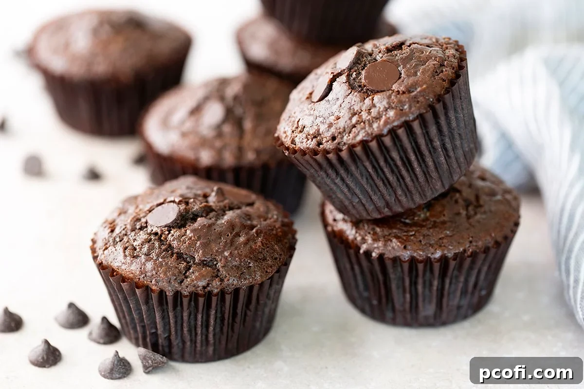 Chocolate muffins arranged decoratively