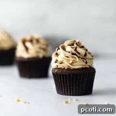 Closeup of Chocolate Peanut Butter Cupcakes
