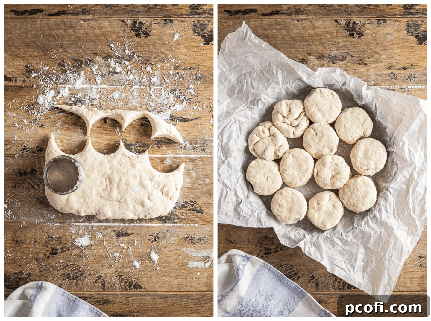 Cutting out angel biscuits with a small round cutter.