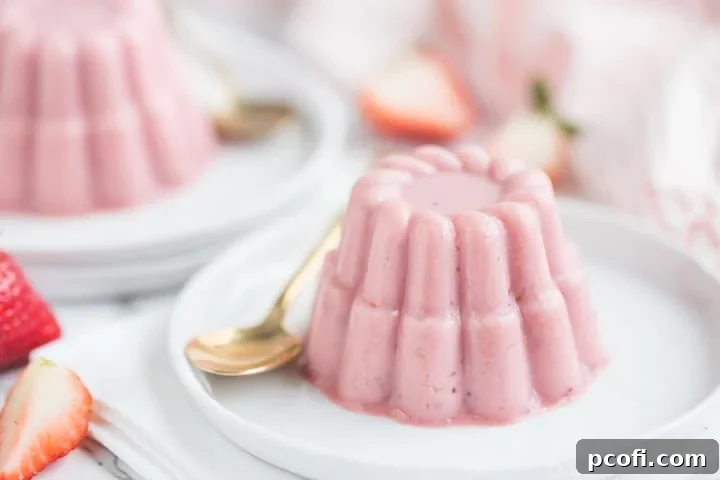 Smooth and creamy strawberry buttermilk panna cotta, sweet, summery, and elegantly simple to prepare, garnished with fresh strawberries.