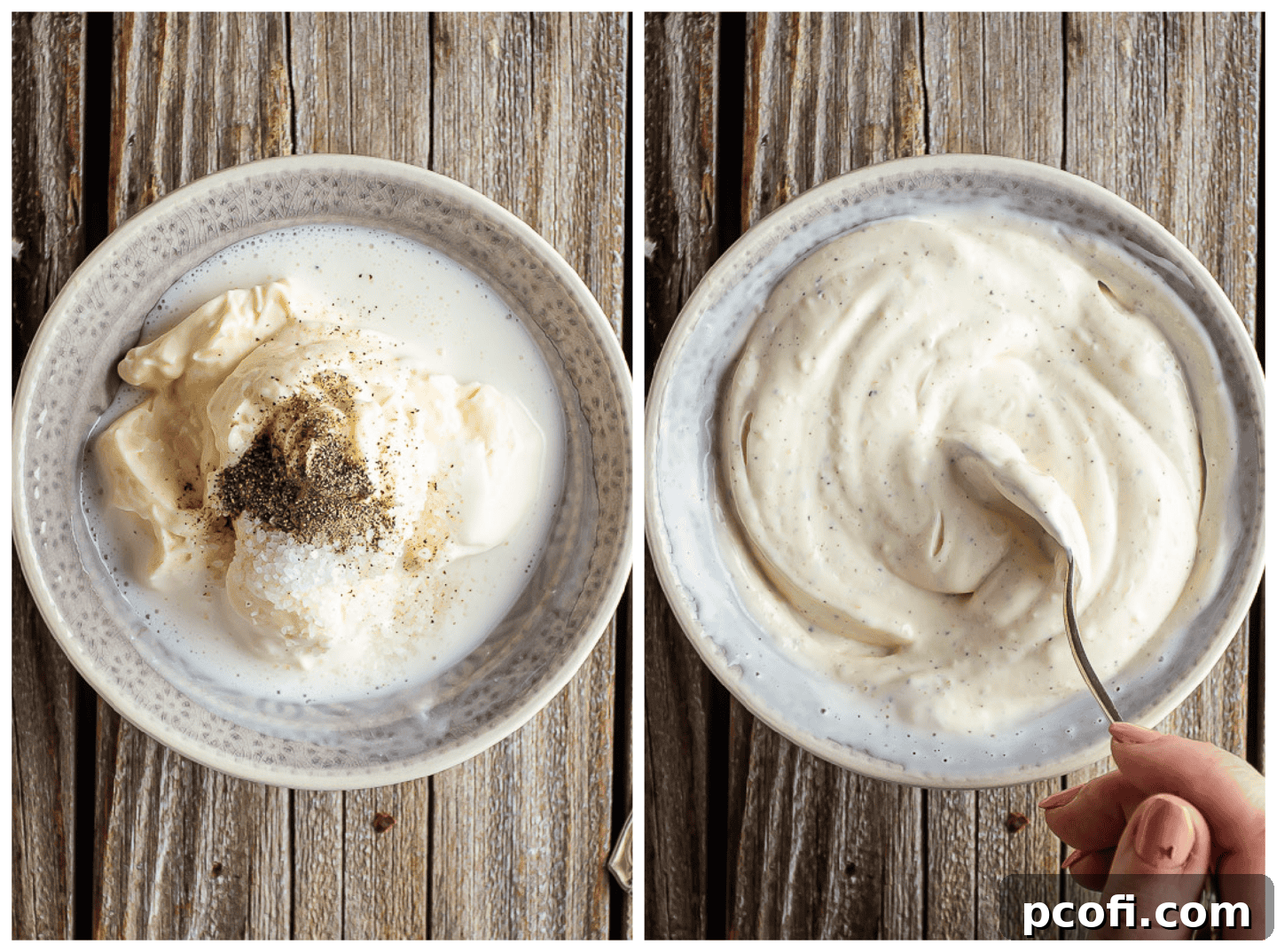 Stirring the salad dressing base together.