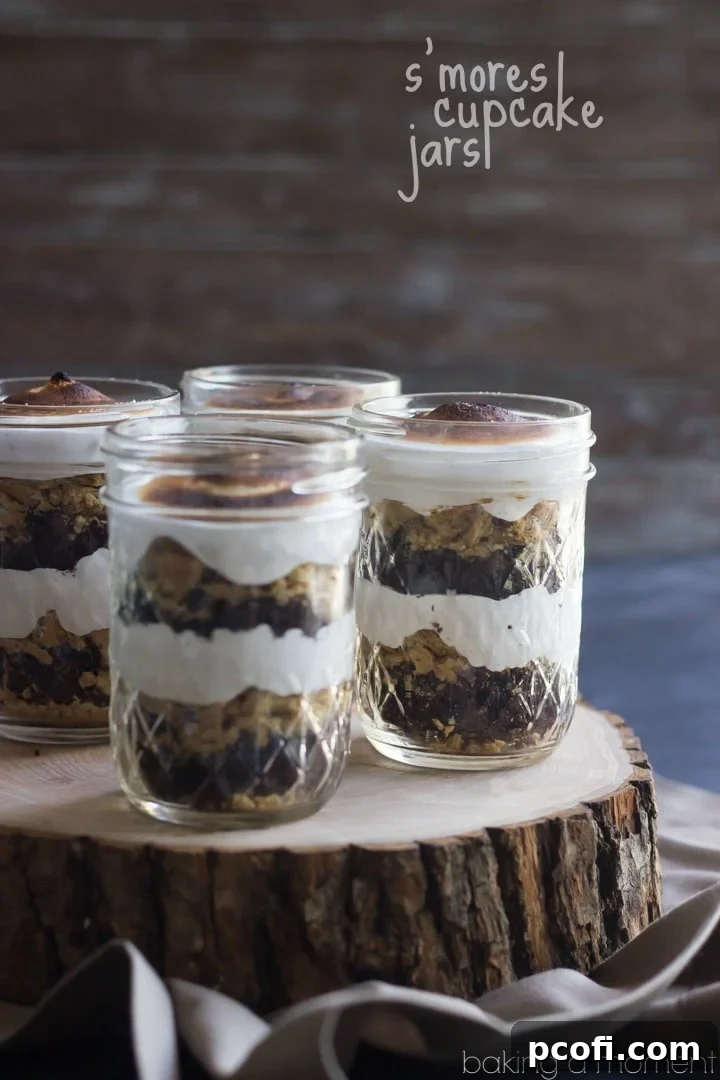 Perfect for a barbecue or potluck! These S'mores Cupcake Jars transport easily and they are TO DIE FOR! Soft and sweet, with just the right amount of crunch. They'll be the hit of the party! 