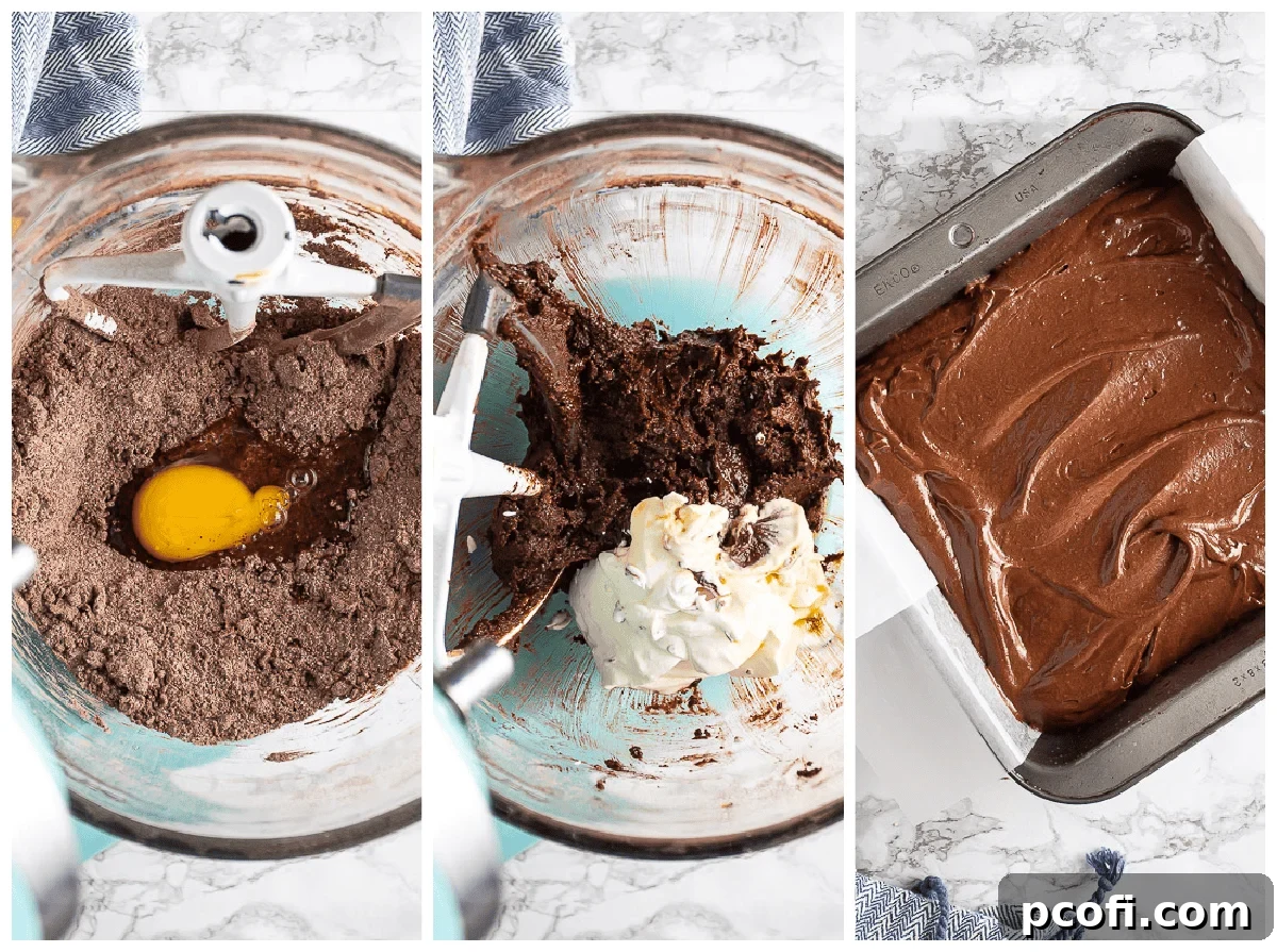 Adding eggs, sour cream, and vanilla to cake batter.