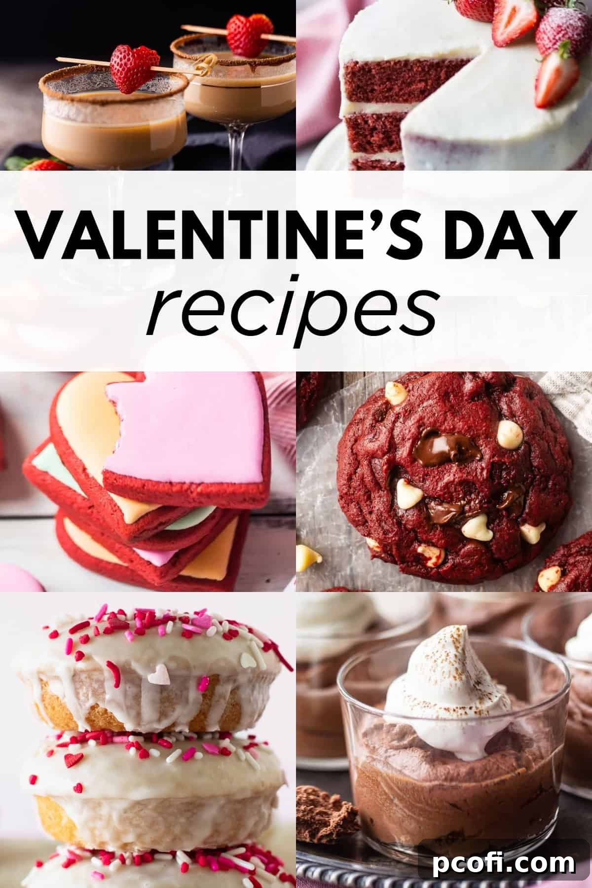 collage of 6 Valentine's Day recipes with overlay text.