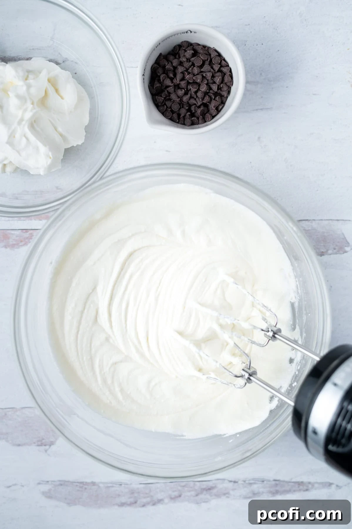 ricotta cheese whipped into mascarpone mixture with a hand mixer