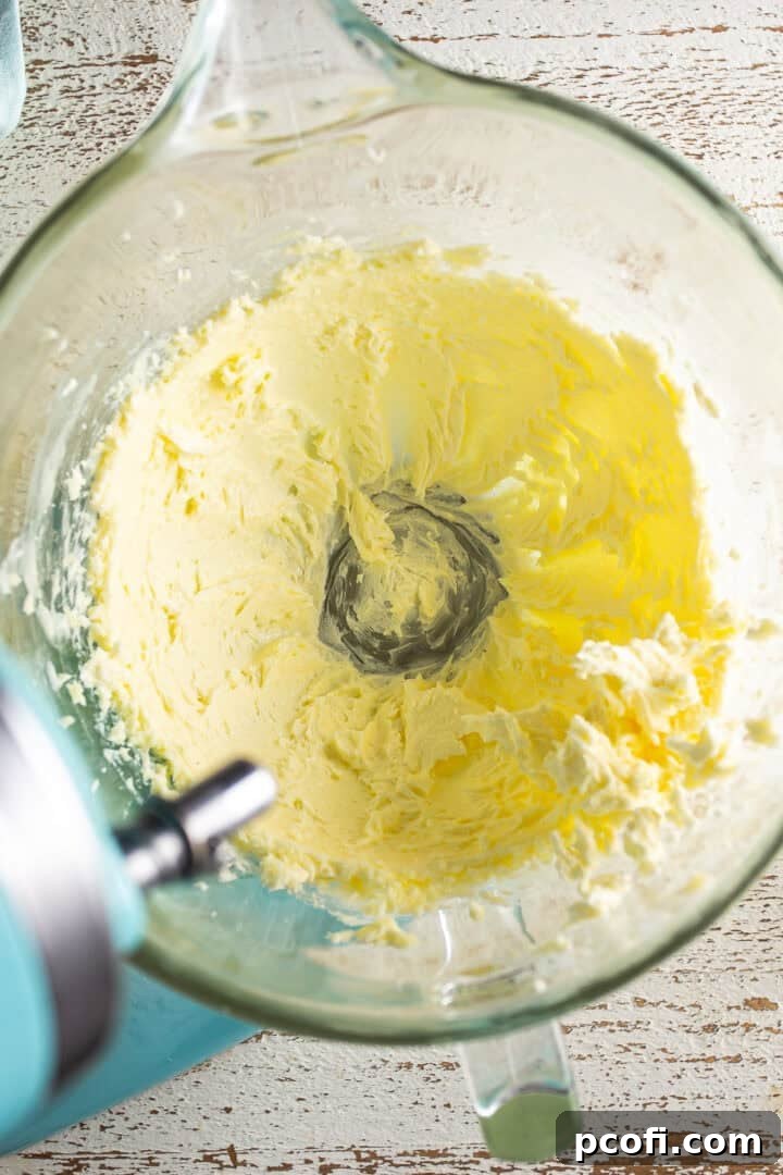 Butter and sugar creamed together until pale and fluffy.