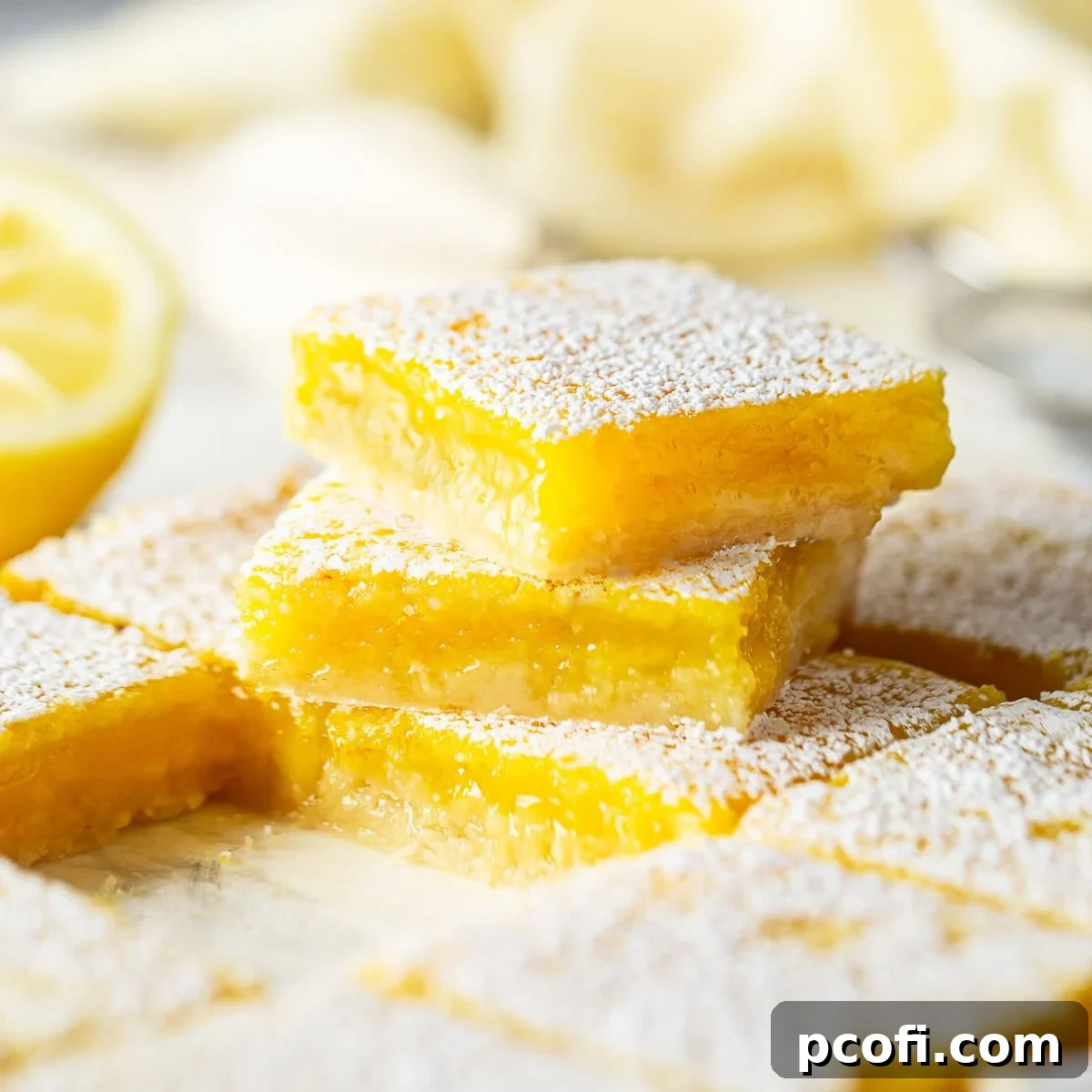 Classic Lemon Bars with a dusting of powdered sugar.