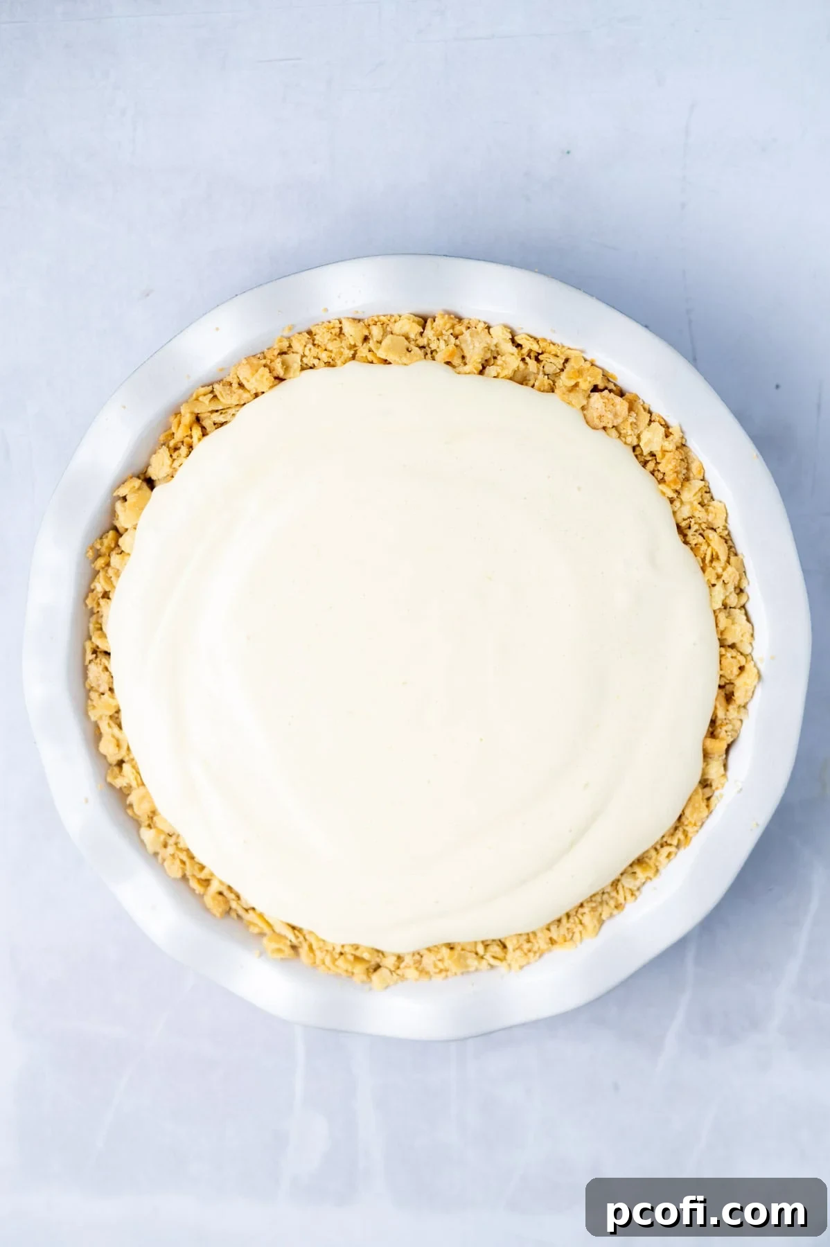 Atlantic Beach Pie fresh out of the oven, with the lemon-lime filling set in the saltine cracker crust.