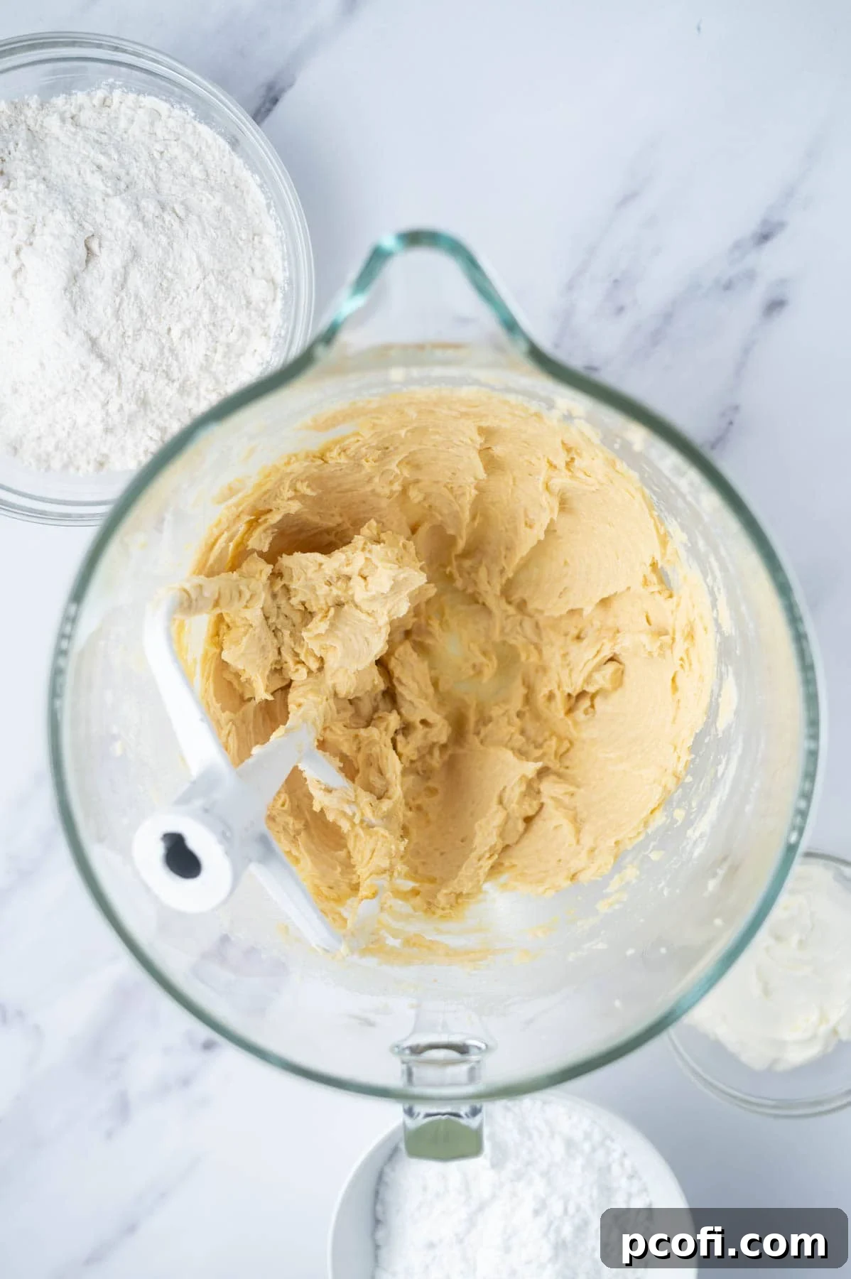 Cookie dough after egg yolk and vanilla have been mixed in