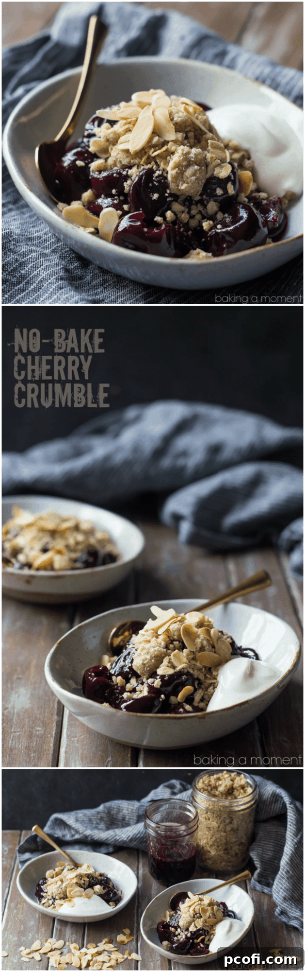 A final, enticing image of the no-bake cherry crumble, ready to be enjoyed.