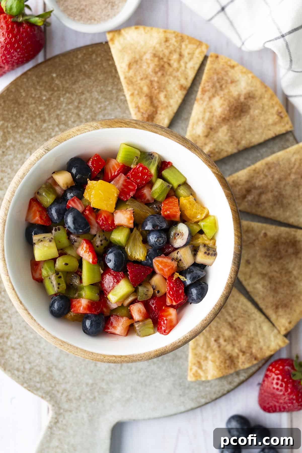Fruit Salsa served with cinnamon sugar chips
