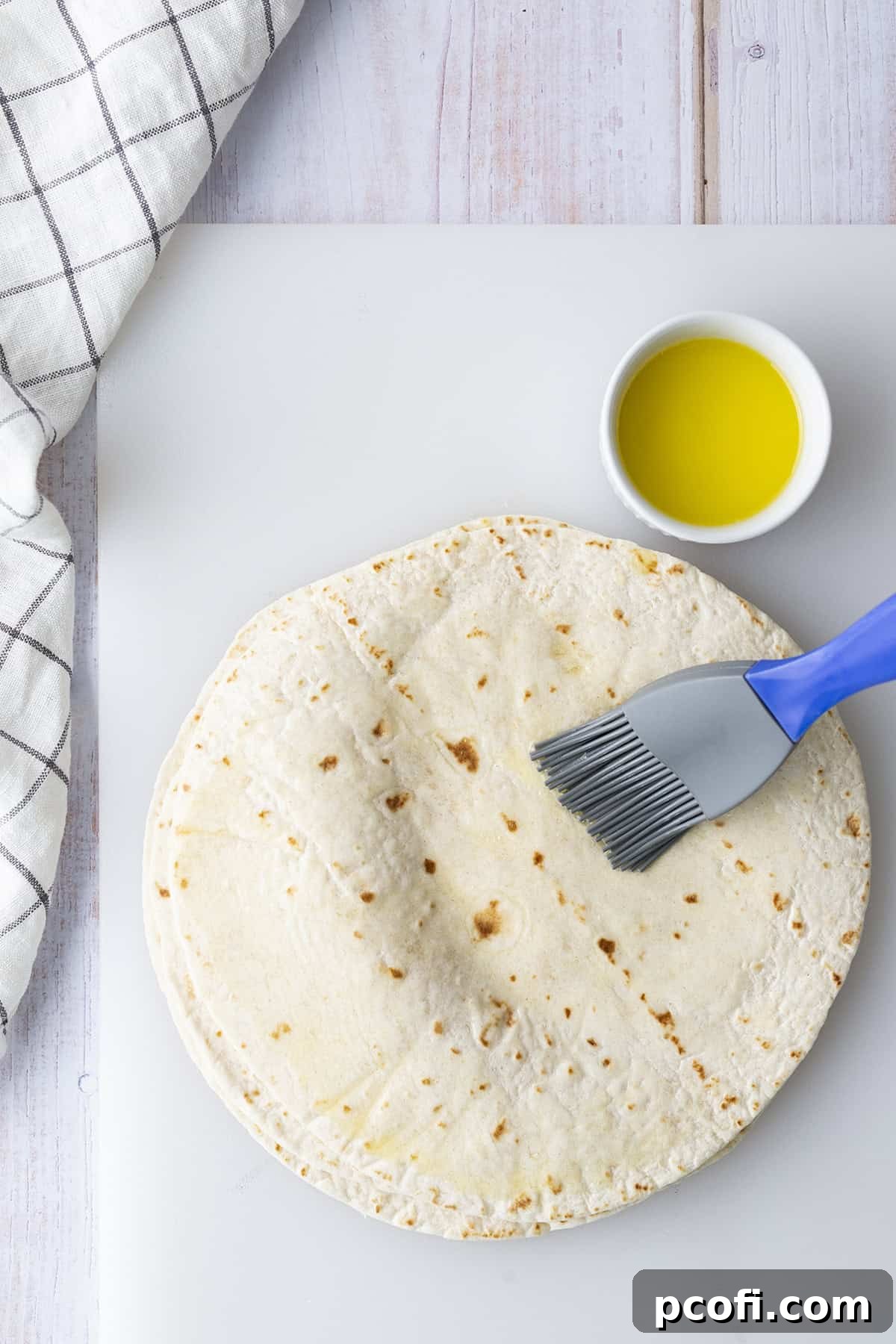 Butter brushed on tortillas
