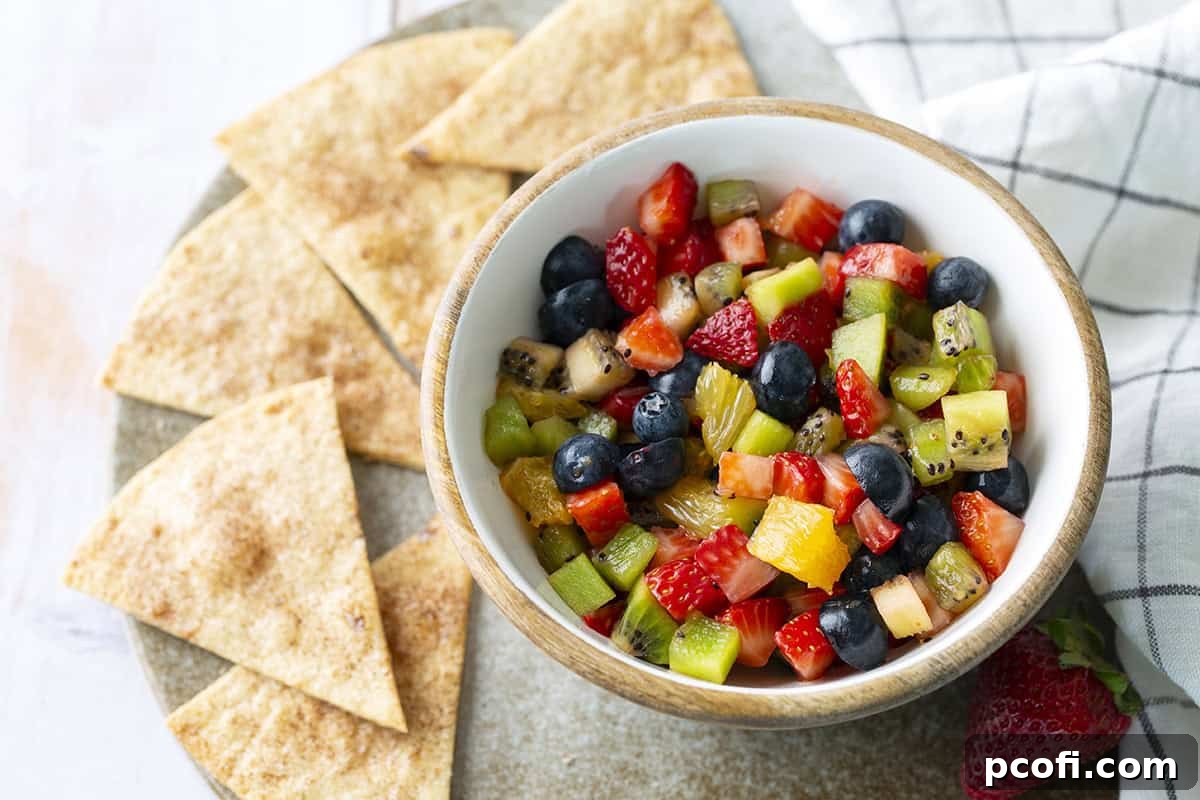 Fruit salsa next to cinnamon chips
