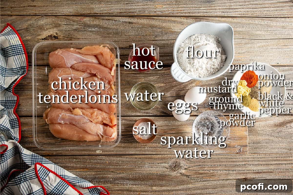 Key ingredients laid out for making the best chicken tenders, clearly labeled for easy identification.