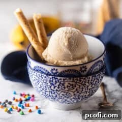 Banana Nice Cream in a decorative bowl with cookies in the bowl.