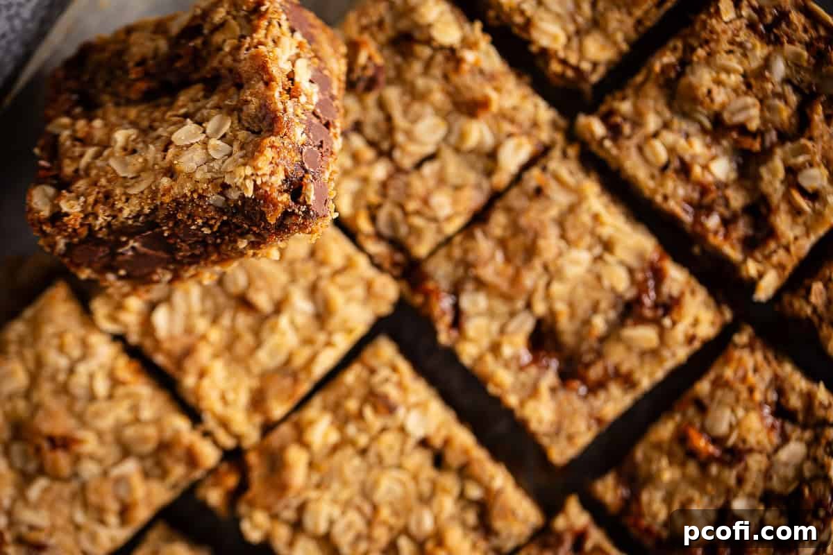 Caramel Apple Oatmeal Carmelita Bars featuring layers of chewy oat crust, spiced apples, and rich caramel.