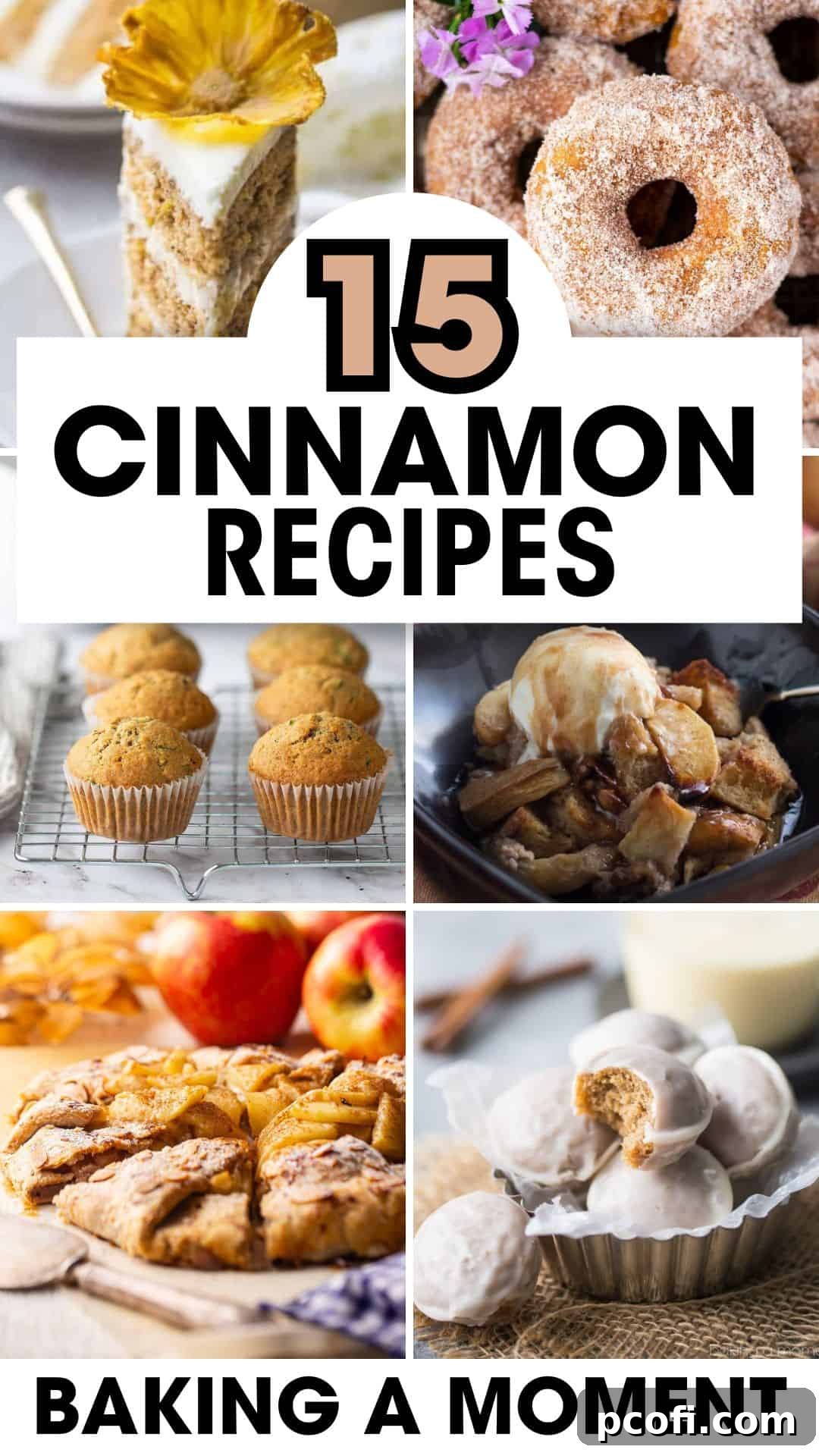 A vibrant collage of various cinnamon-infused baked goods, showcasing warmth and deliciousness, with a dominant focus on a freshly baked cinnamon roll, embodying the spirit of cozy season baking.
