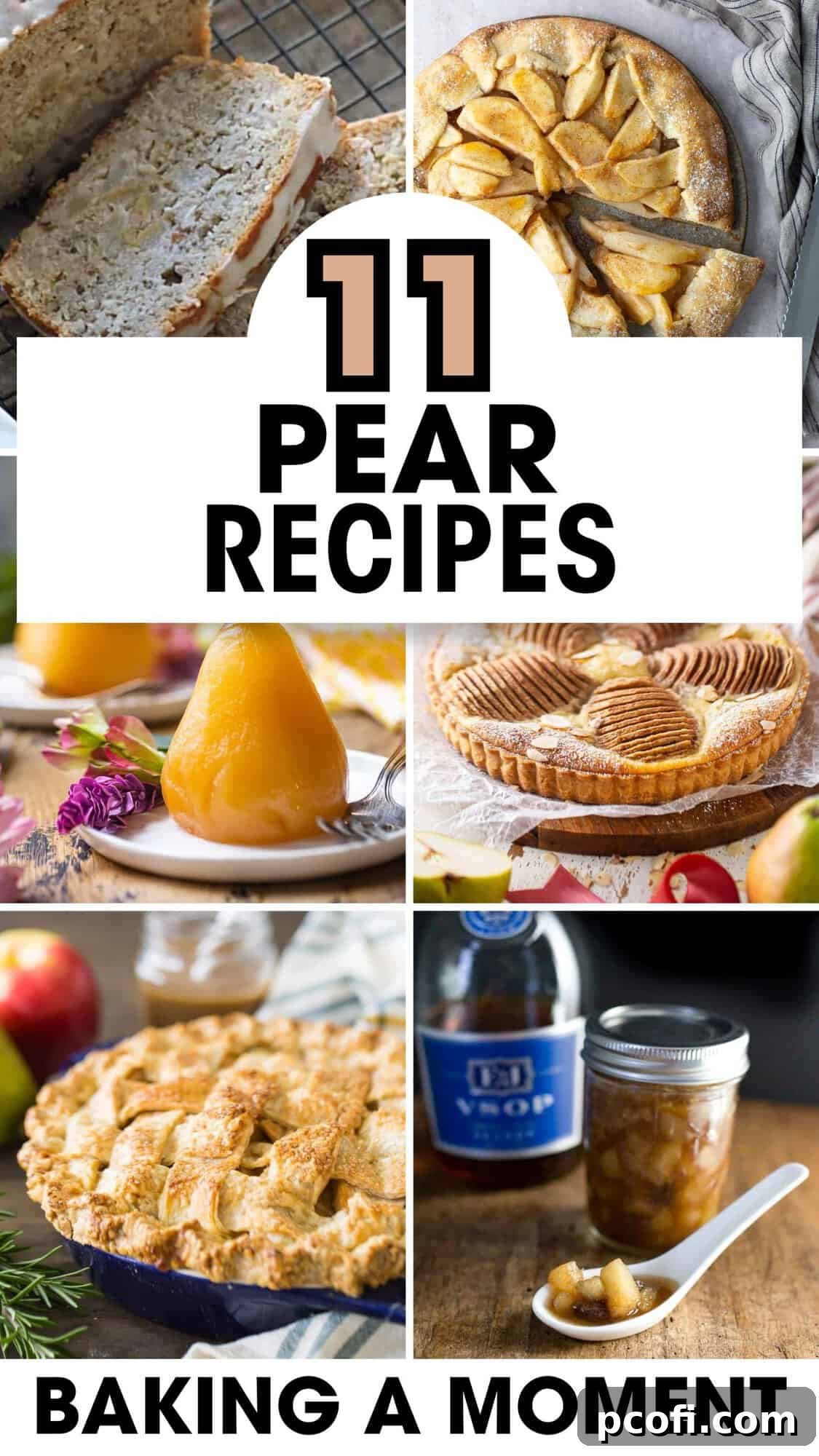 A beautiful display of various pear recipes, featuring tarts, crisps, and whole pears, embodying the cozy essence of fall and winter.