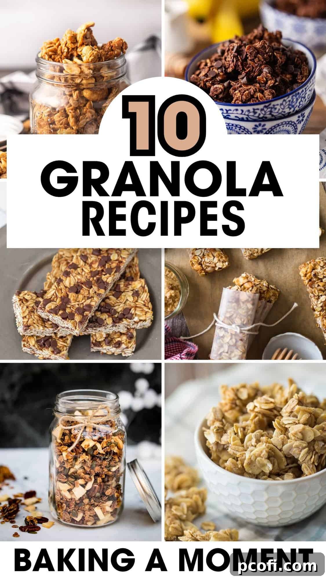 A large bowl of golden-brown homemade granola, showcasing its crunchy texture and various mix-ins like nuts and dried fruits, ready to be enjoyed.