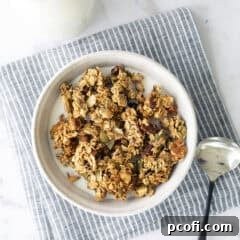 Protein granola in a bowl with milk