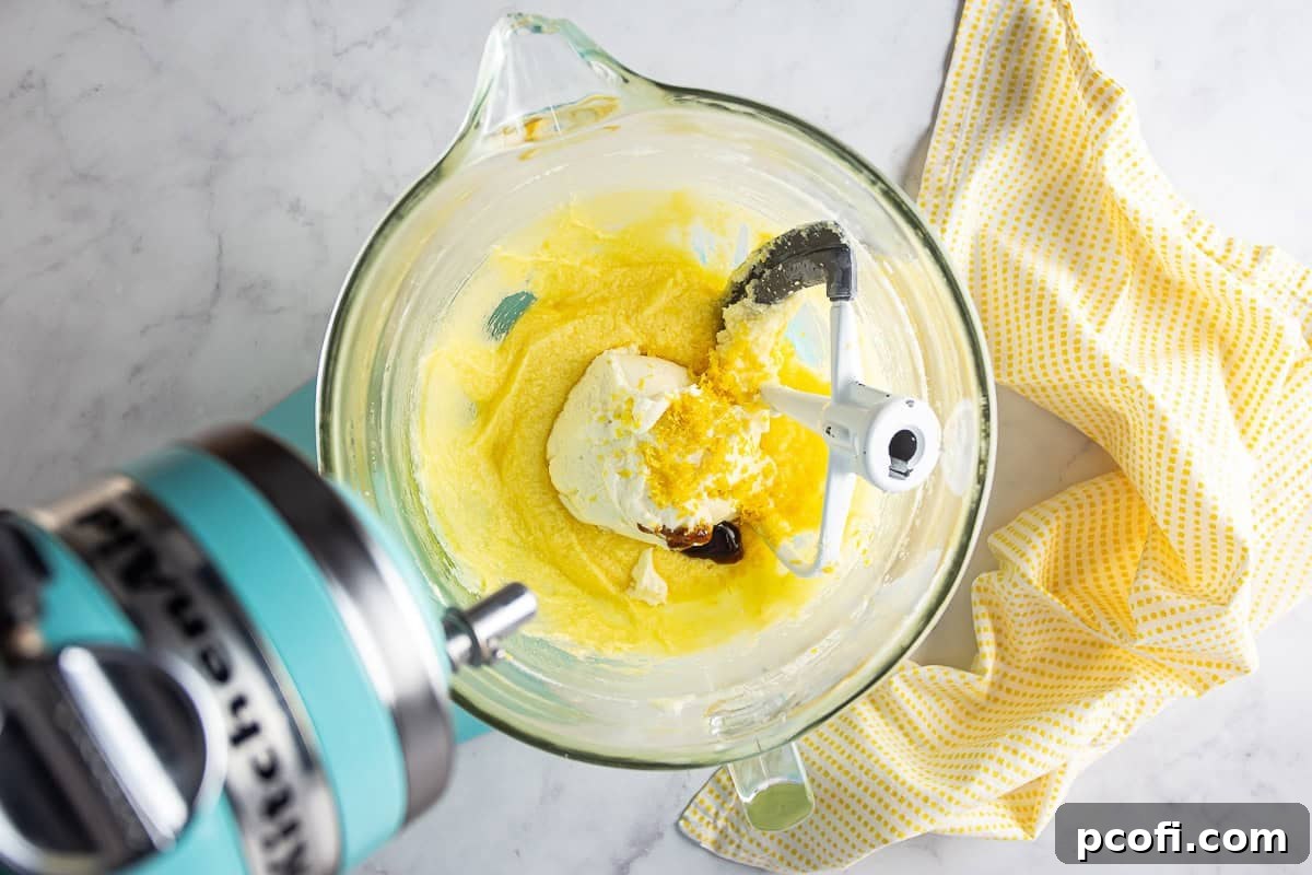 Ricotta cookie dough before the ricotta, vanilla, and lemon is mixed into the creamed butter and eggs.
