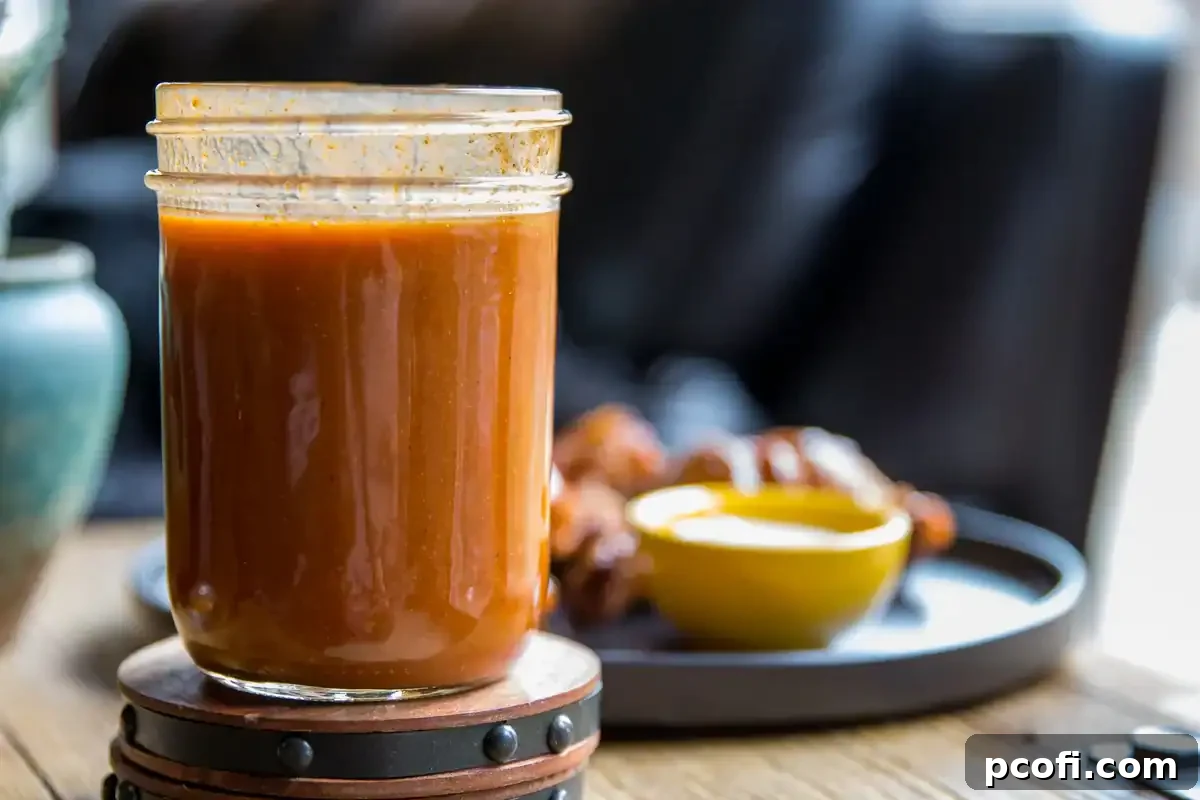 Vibrant orange homemade Buffalo sauce in a serving bowl, perfect for tossing with chicken wings or using as a dip.