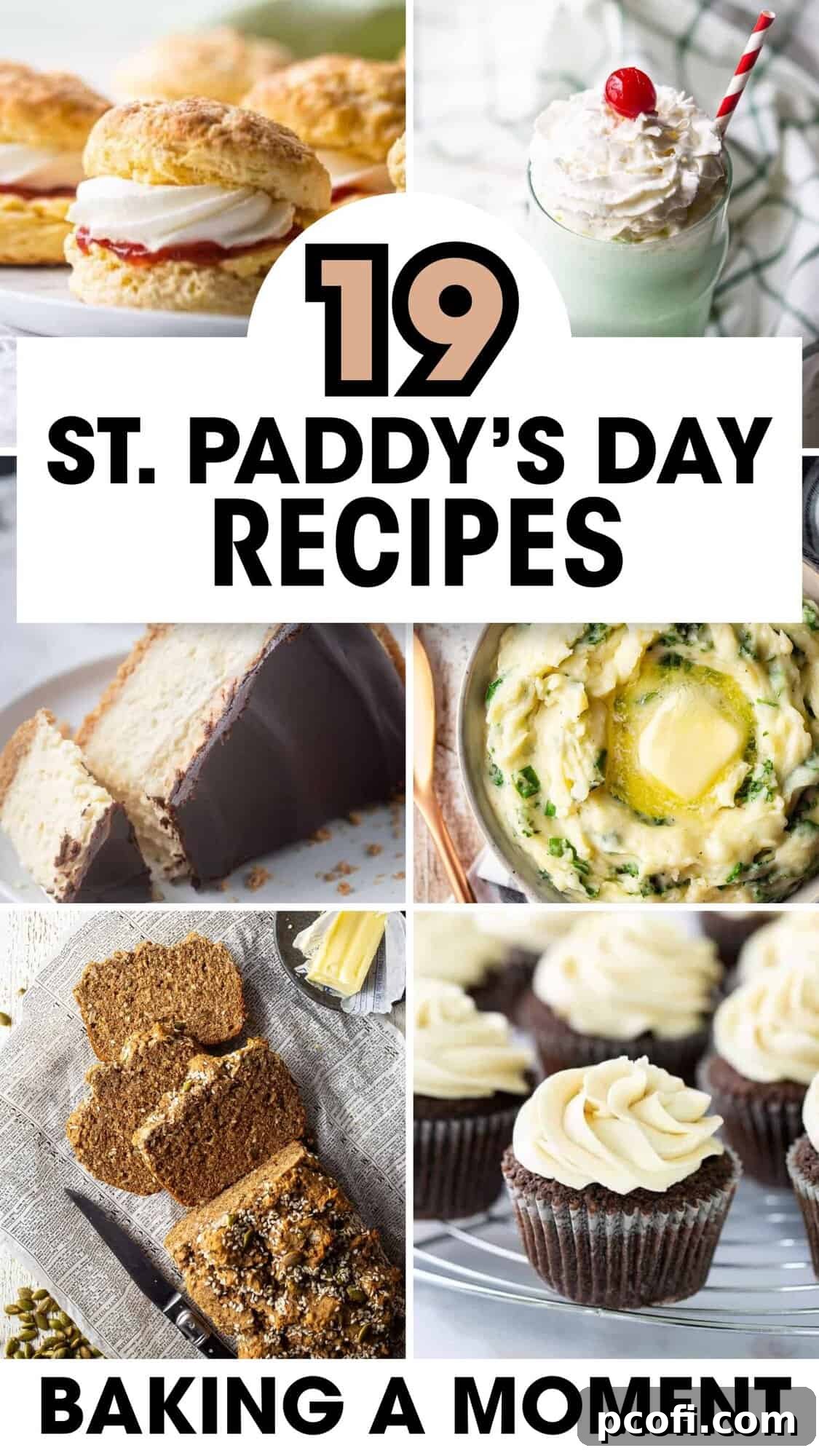 A vibrant collection of St. Patrick's Day themed baked goods including green desserts, breads, and treats.