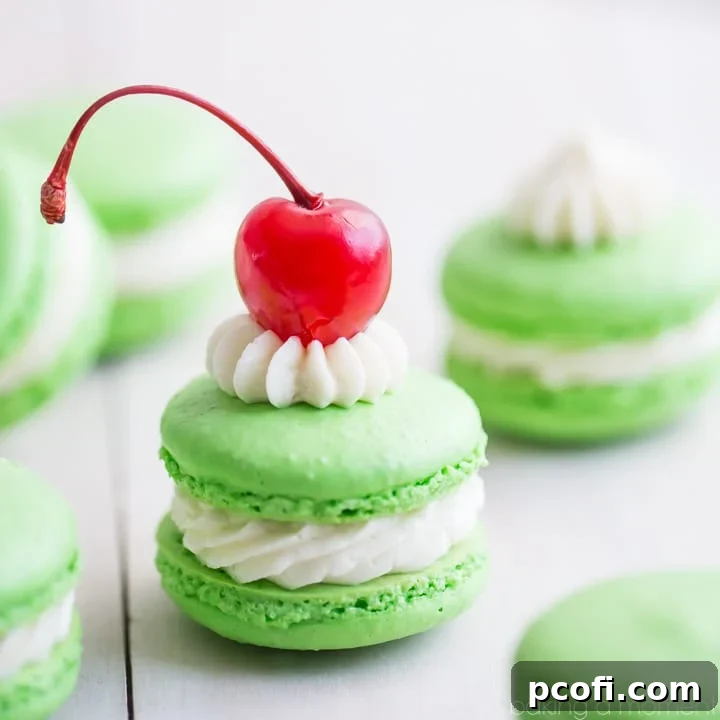 Festive Shamrock Shake Macarons, perfect for St. Patrick's Day celebrations.