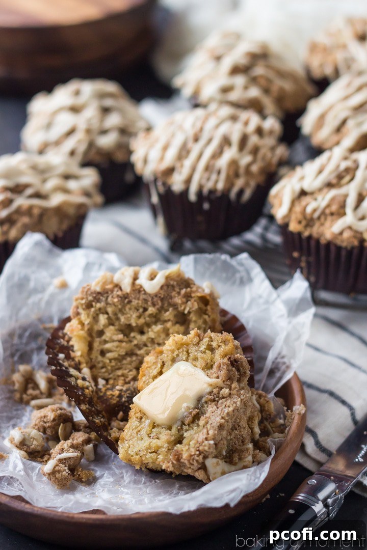 Banana Honey Yogurt Streusel Muffins with Brown Butter Glaze- such an incredible breakfast treat! 