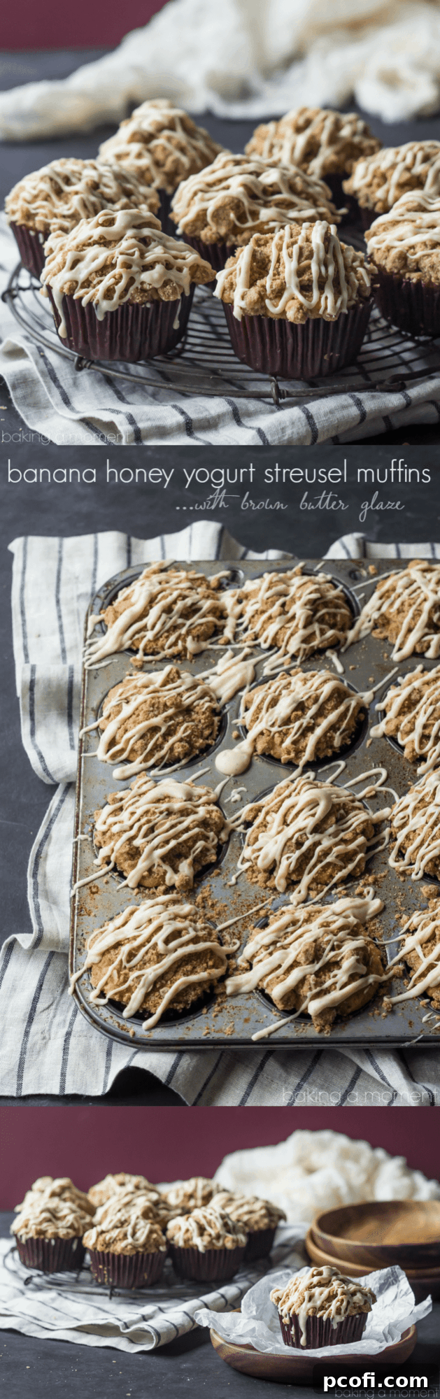 Banana Honey Yogurt Streusel Muffins with Brown Butter Glaze- such an incredible breakfast treat! 