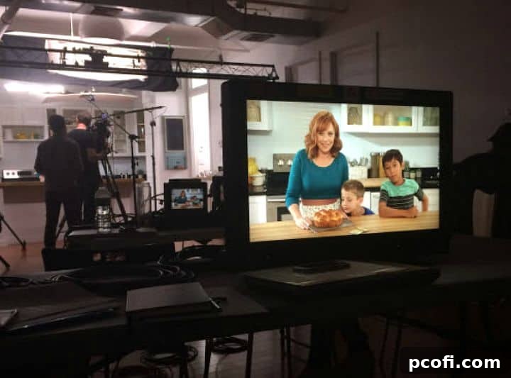 Behind-the-scenes shot of a video tutorial for Fleischmann's Yeast, featuring kids helping to make pizza.