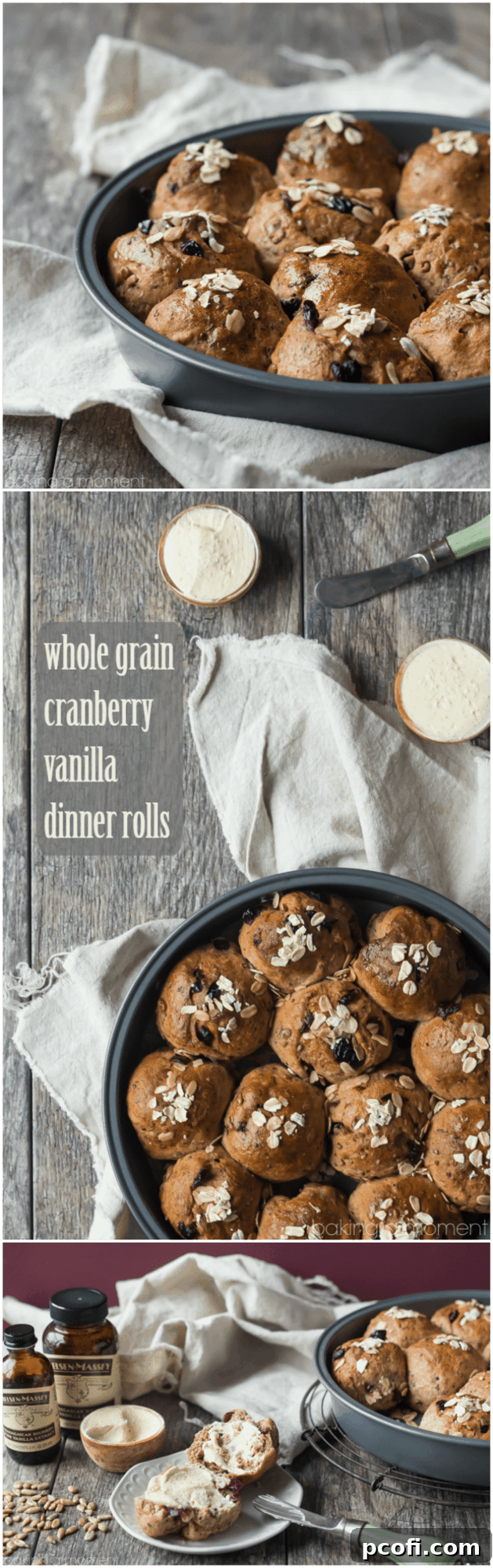 Whole Grain Cranberry Vanilla Dinner Rolls with Whipped Vanilla Bean Maple Butter | Baking a Moment @nielsenmassey #ad