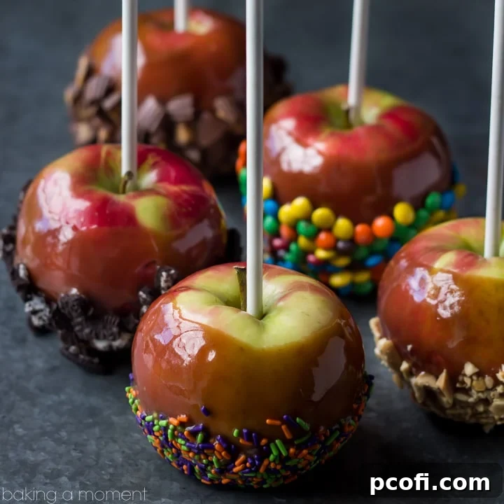 Delightful Homemade Caramel Apples with Various Toppings