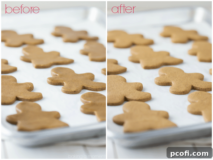 Baked gingerbread cookie showing perfectly preserved edges and shape, demonstrating no spread during baking.