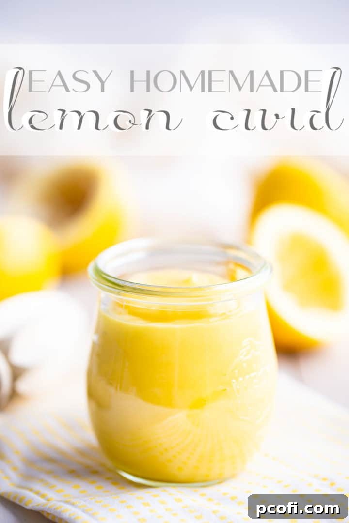 A small, elegant jar of easy homemade lemon curd with a rustic 'Easy Homemade Lemon Curd' text overlay, emphasizing its simplicity and deliciousness.