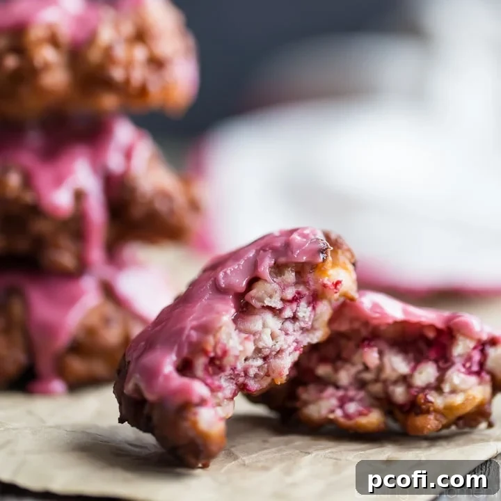 How to make fritters: I used raspberry jam in the dough and the glaze and they were amazing! Homemade fritters with raspberry jam and glaze.