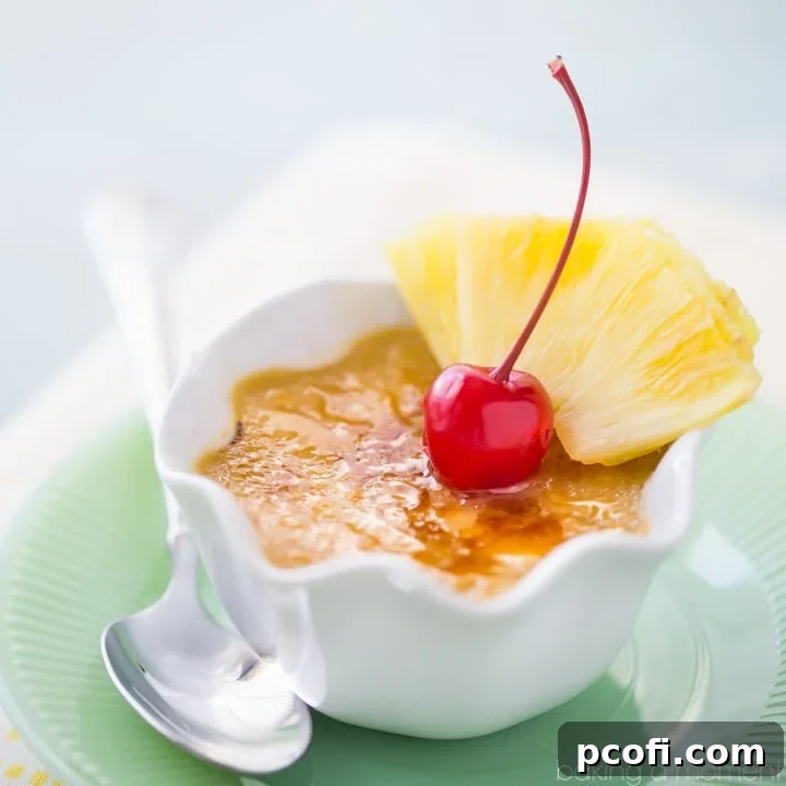 Rich brown sugar and sweet pineapple create a harmonious flavor in this smooth creme brulee. Its simple preparation yields an amazing crunchy sugar topping that perfectly contrasts the creamy custard.