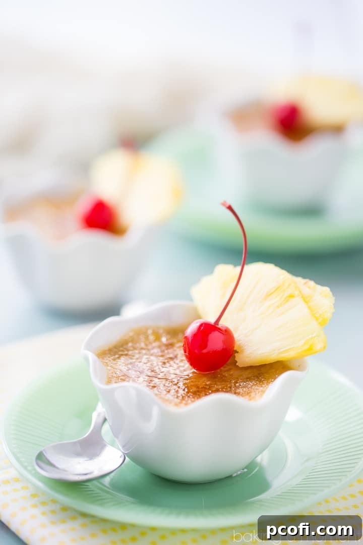 Experience the pure delight of creamy custard, where the vibrant pineapple flavor takes center stage. The delightful crunch of the caramelized sugar topping creates an exquisite contrast, making every spoonful a heavenly experience.